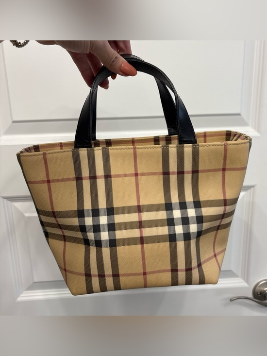 Burberry Handbags - Burberry Classic Nova Check Small Tote Bag in Beige Black Handles